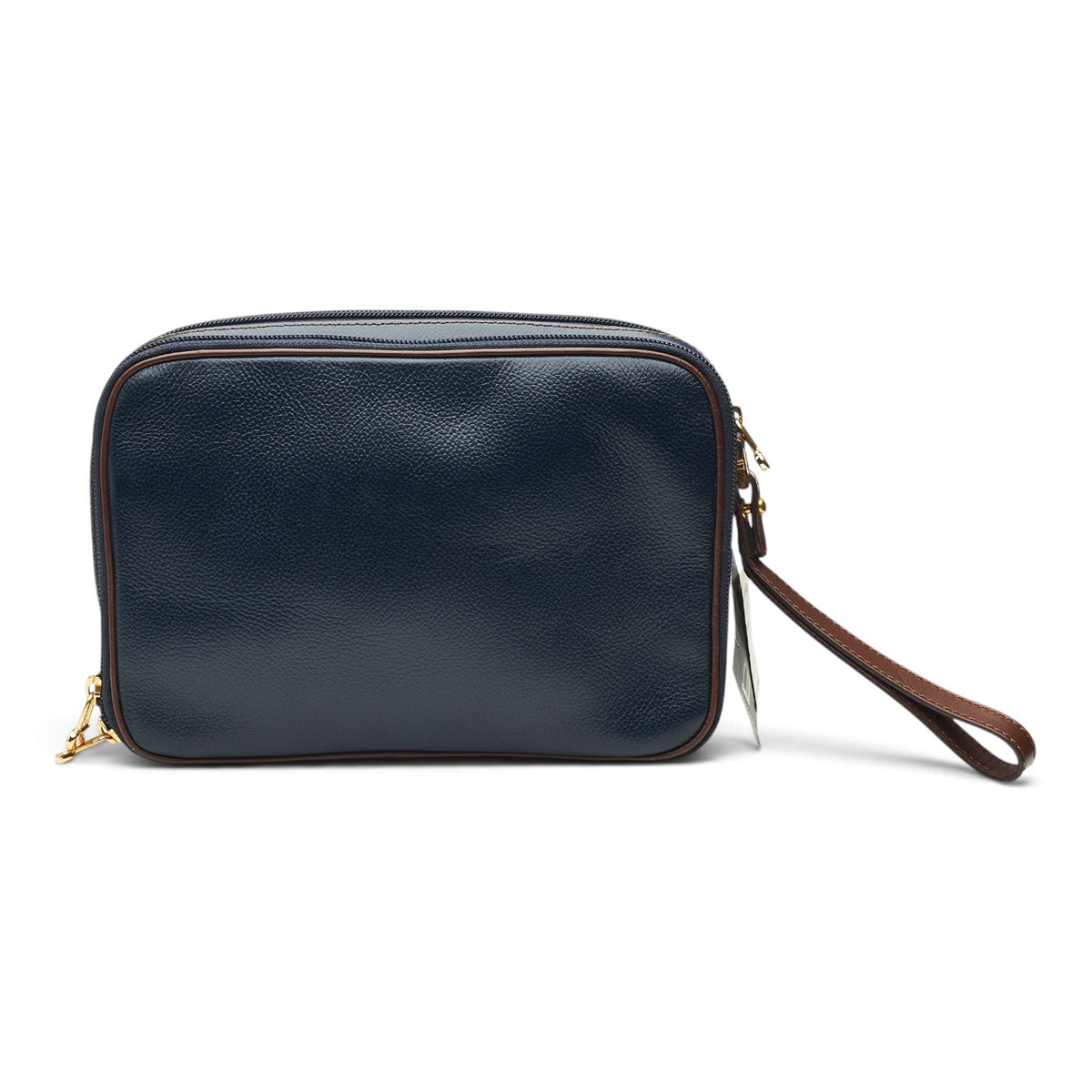Navy Blue Grain Leather Wash Bag