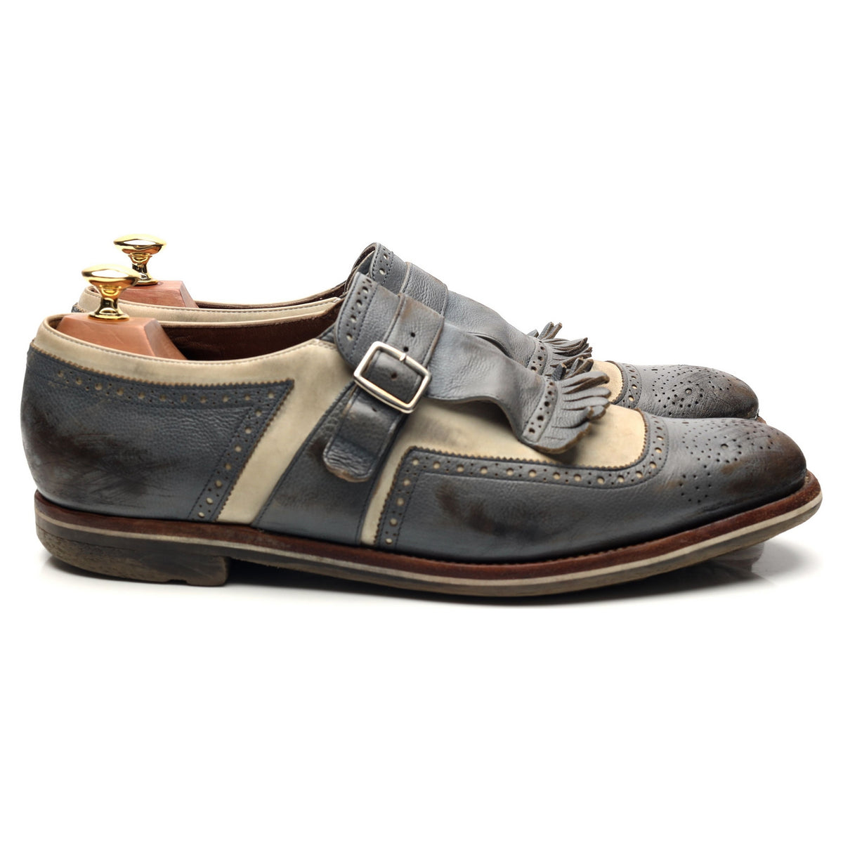 &#39;Shanghai&#39; Blue Leather Monk Strap UK 9 F