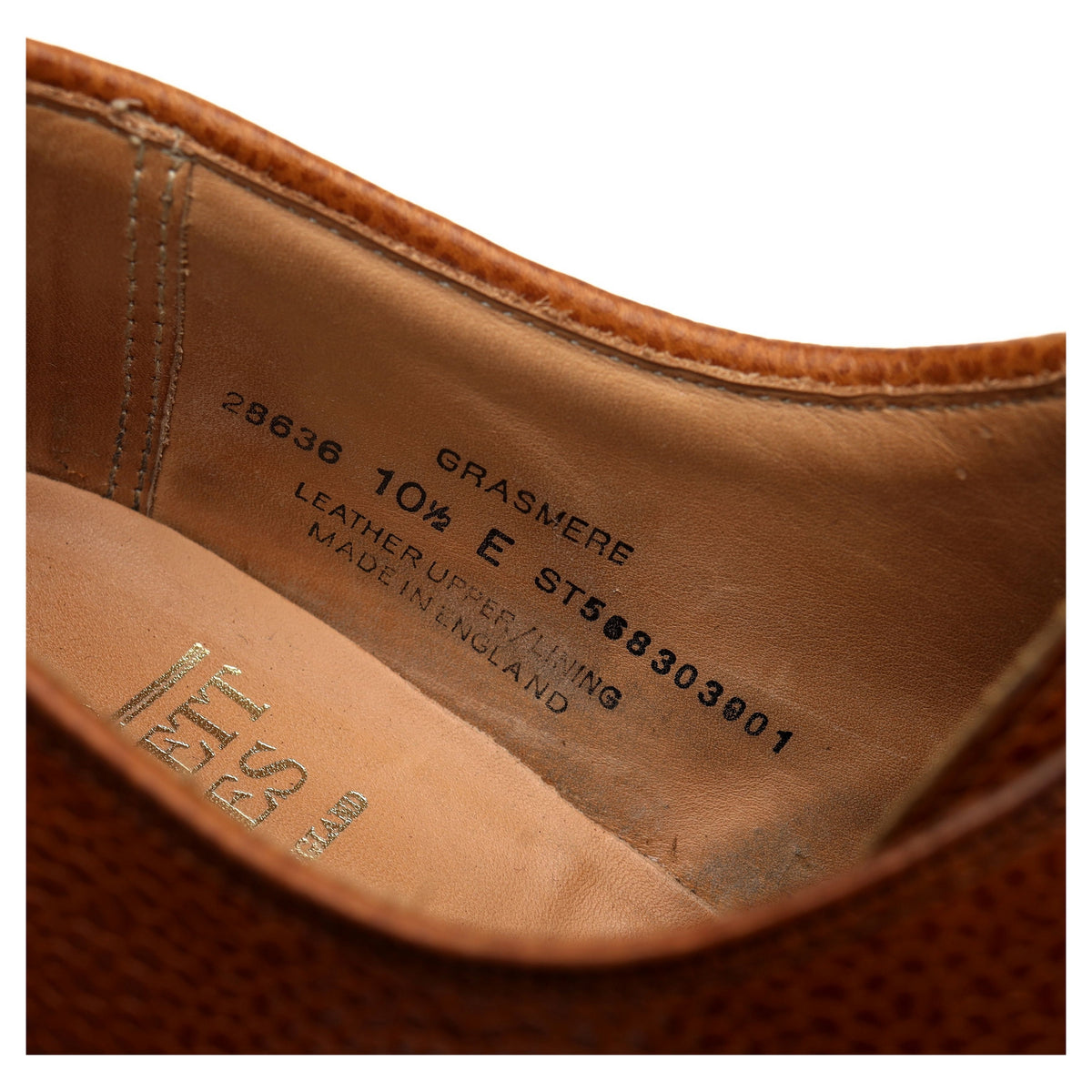&#39;Grasmere&#39; Tan Brown Grain Leather Derby UK 10.5 E
