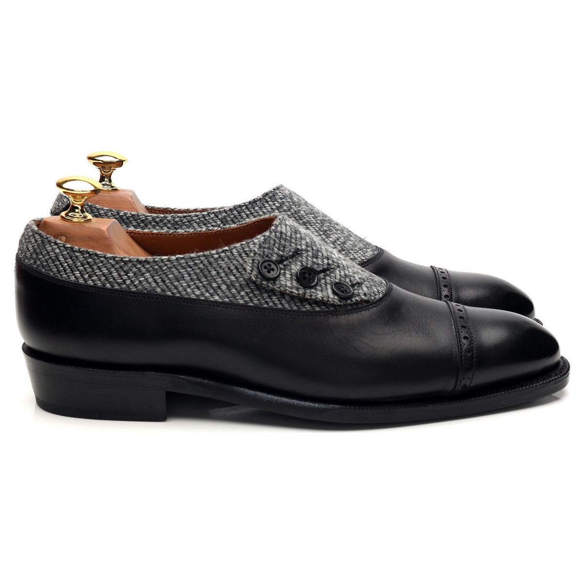 &#39;Kingston&#39; Black Leather Button Brogue UK 6 E