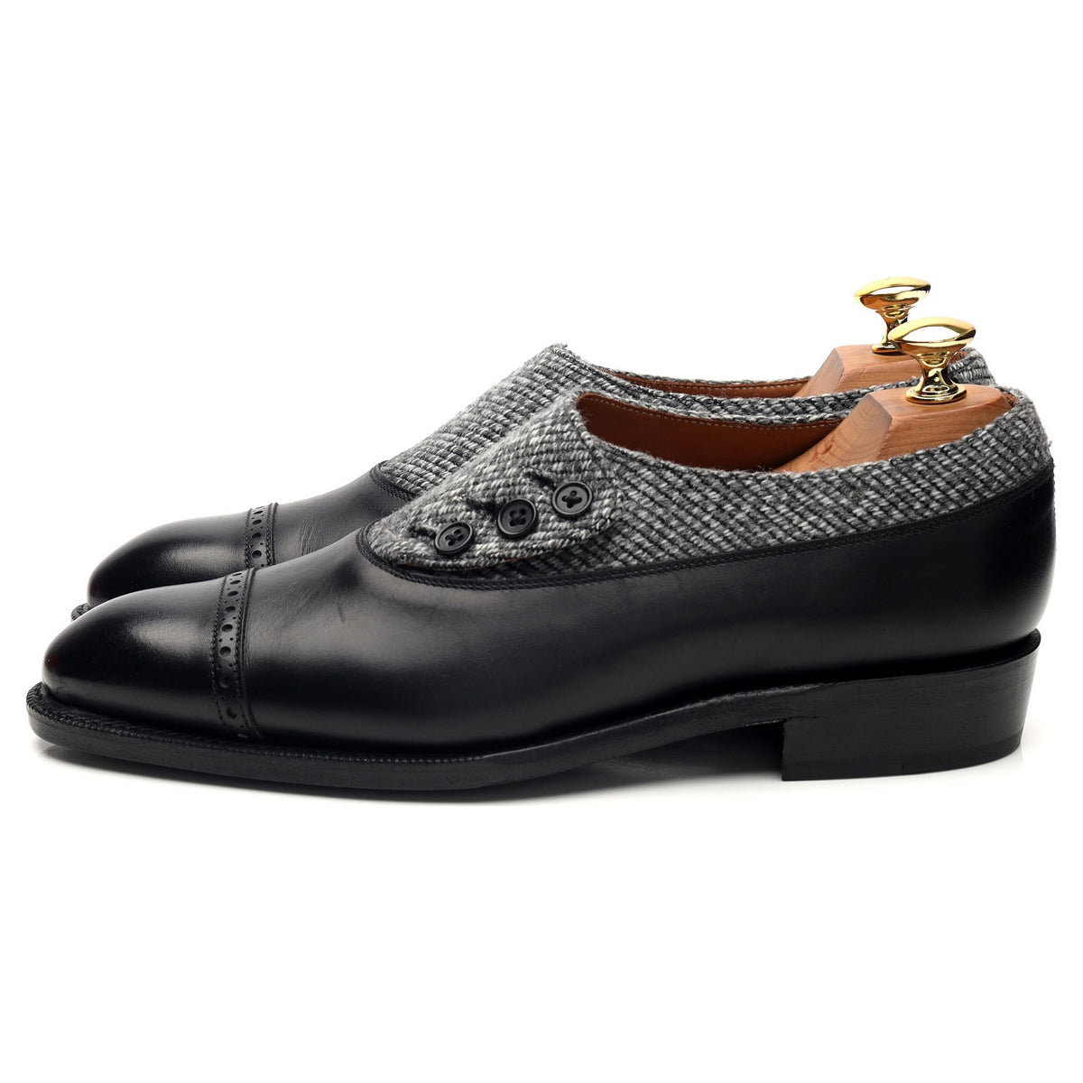 &#39;Kingston&#39; Black Leather Button Brogue UK 6 E