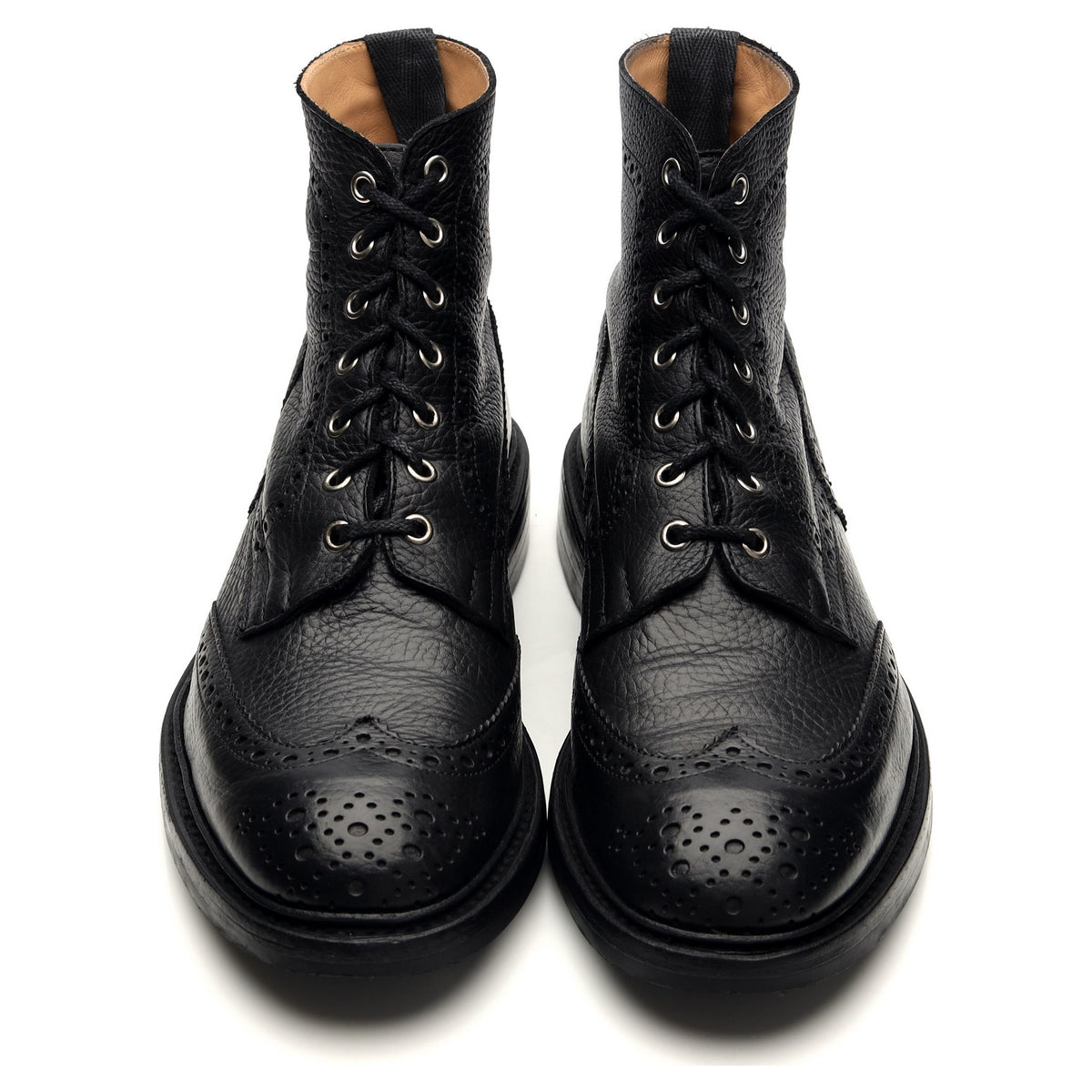 &#39;Stow&#39; Black Grain Leather Brogue Boots UK 10.5