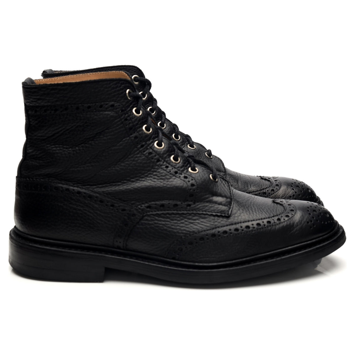 &#39;Stow&#39; Black Grain Leather Brogue Boots UK 10.5
