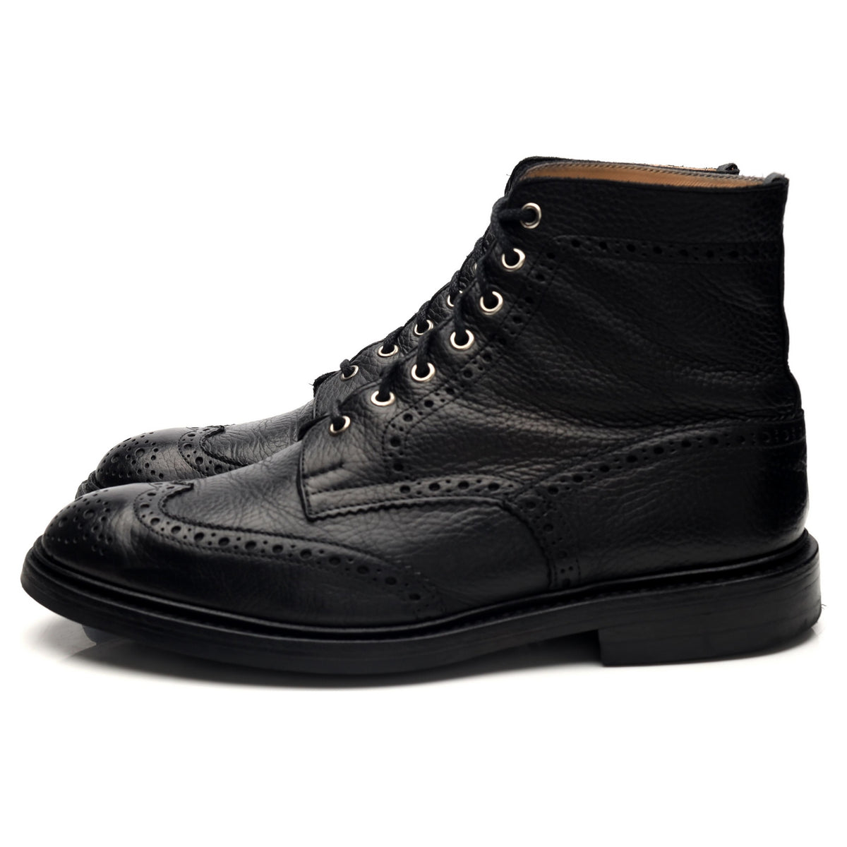 &#39;Stow&#39; Black Grain Leather Brogue Boots UK 10.5