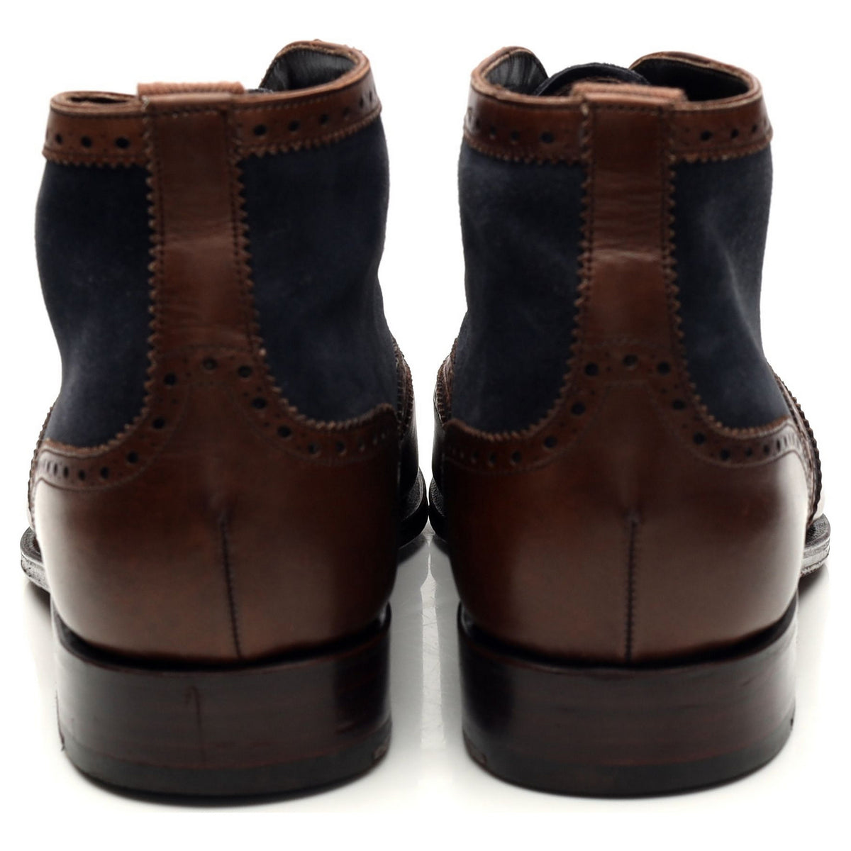 &#39;80438&#39; Brown Leather Navy Blue Suede Brogue Boots UK 8