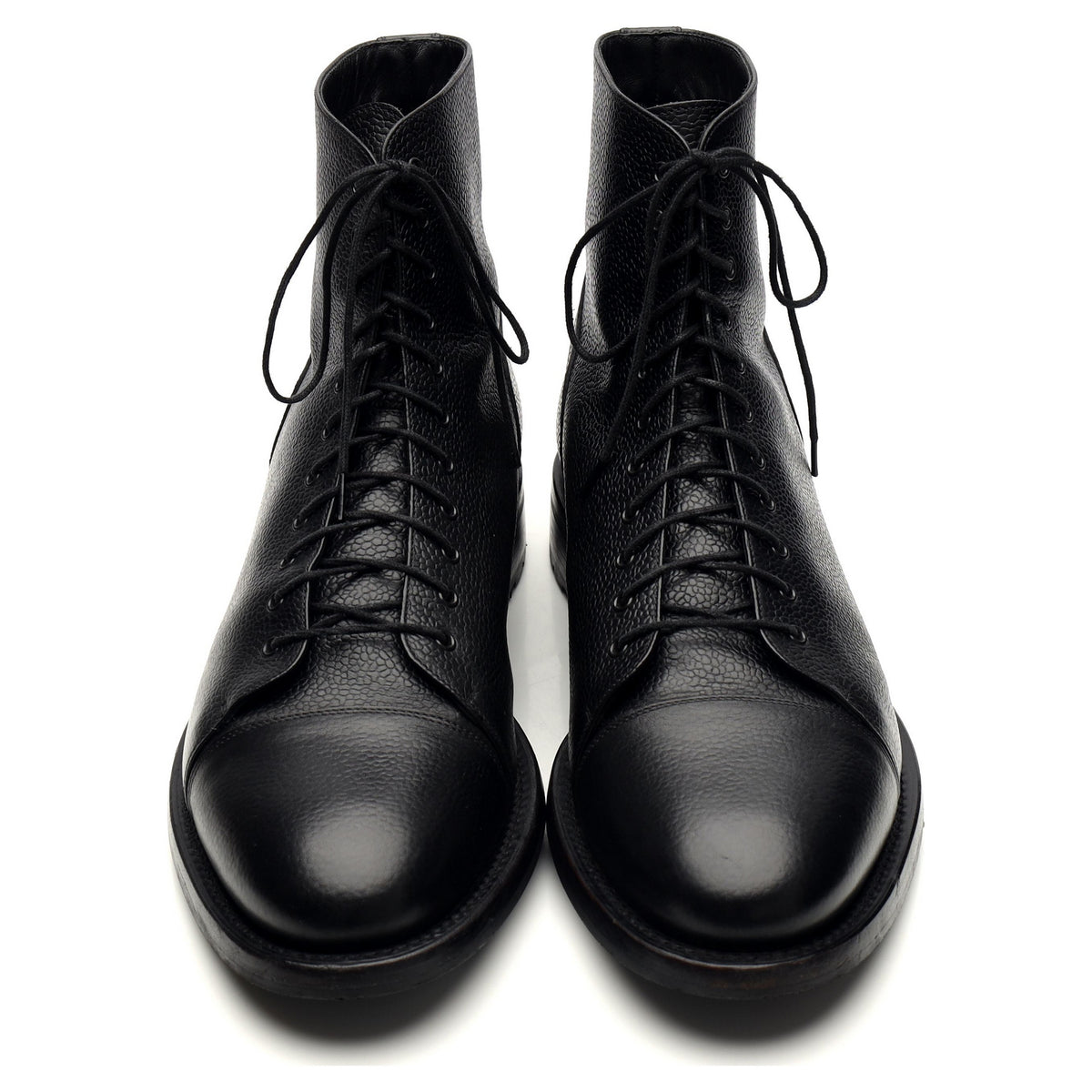 &#39;1416&#39; Black Grain Leather Boots UK 9.5