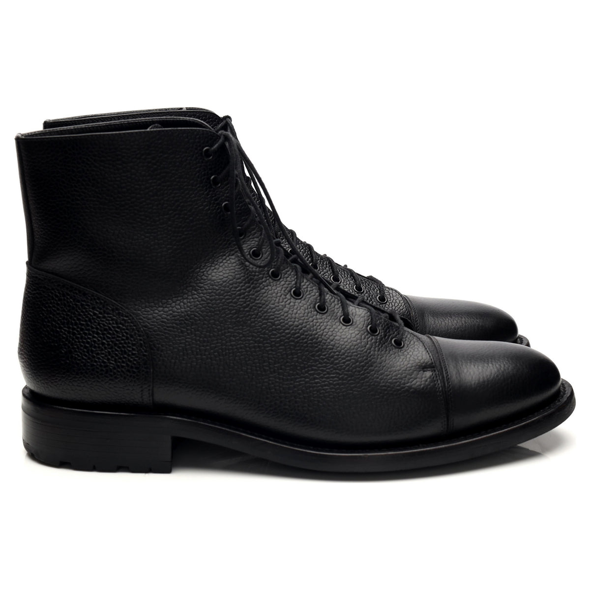 &#39;1416&#39; Black Grain Leather Boots UK 9.5