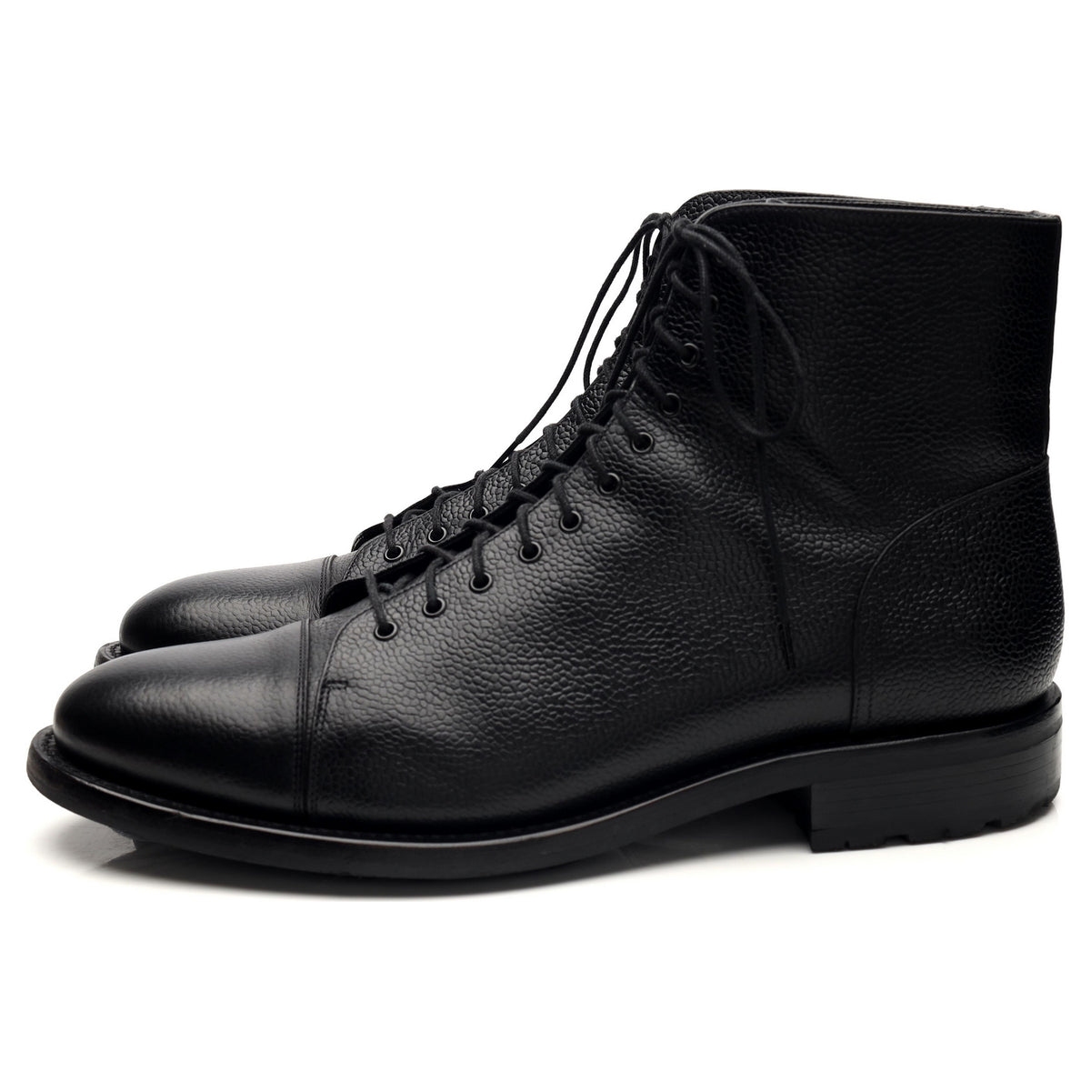 &#39;1416&#39; Black Grain Leather Boots UK 9.5