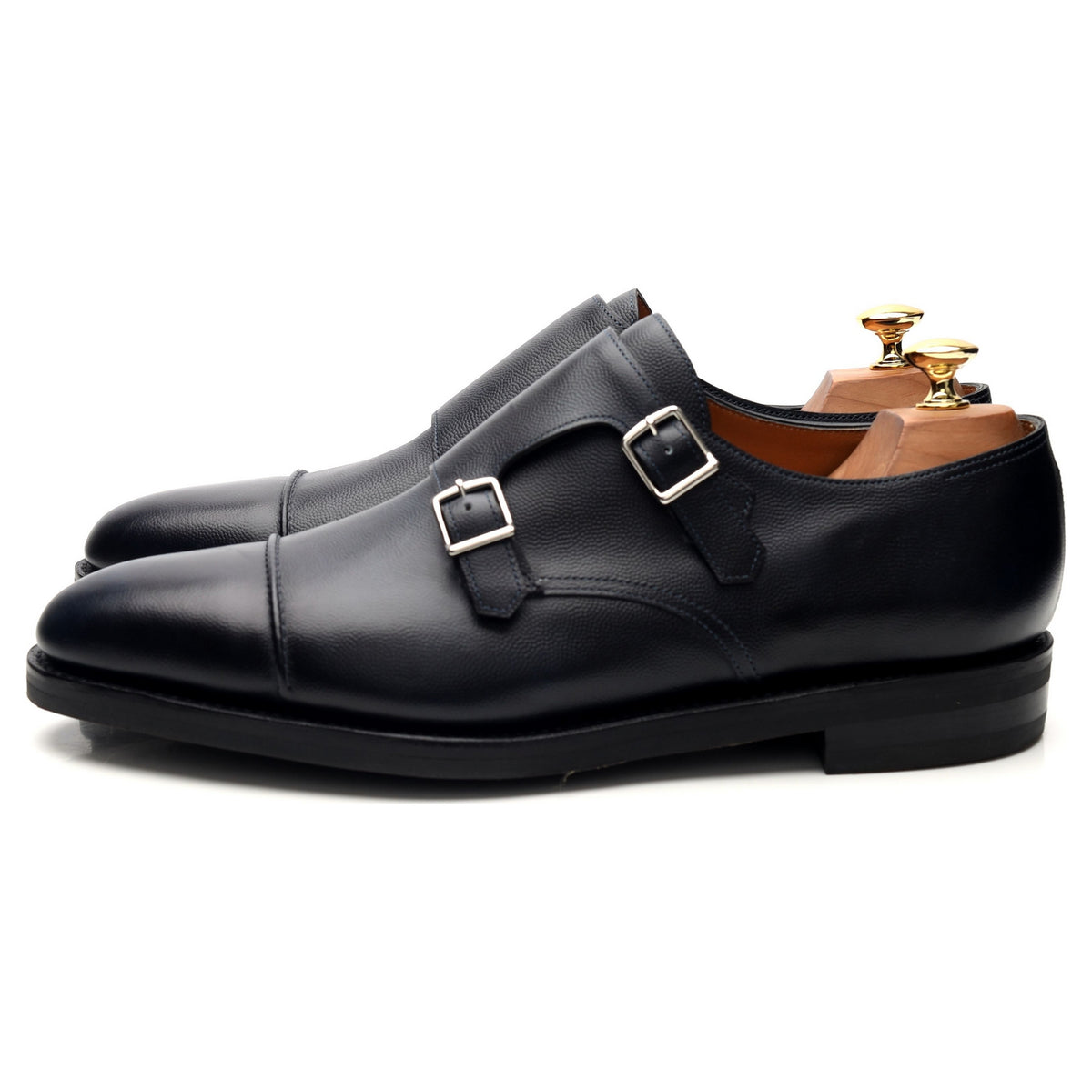 &#39;William ll&#39; Navy Blue Leather Double Monk Strap UK 10 E