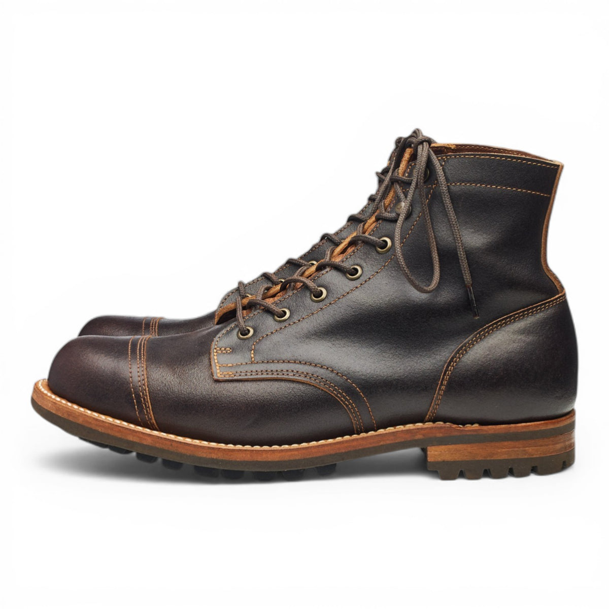 Dark Brown Waxed Leather Boots UK 11.5 US 12 D