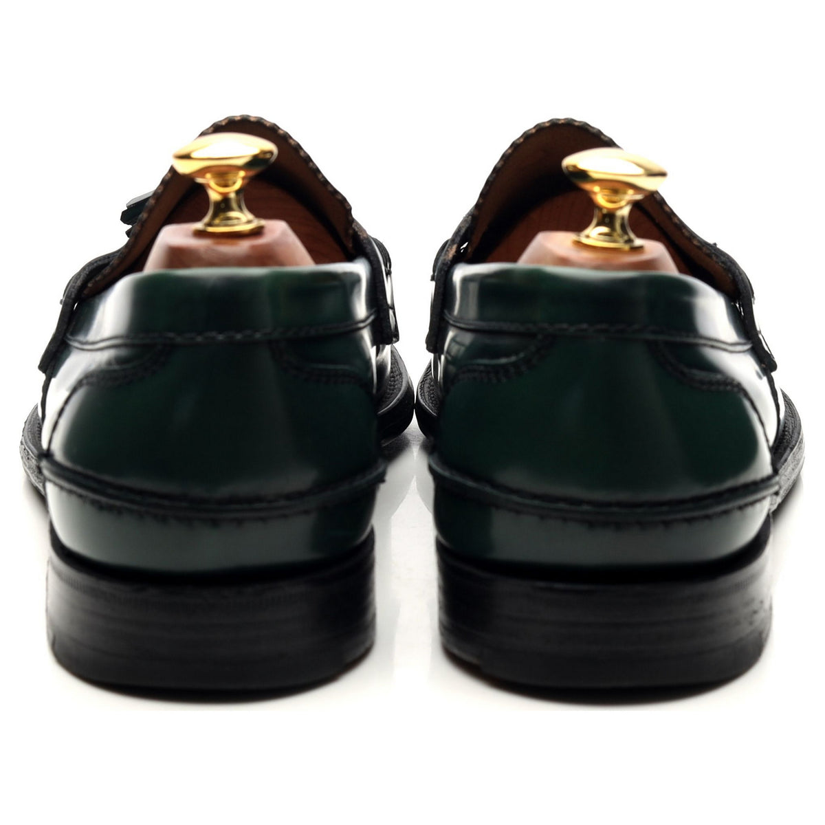 &#39;Tiverton&#39; Green Leather Tassel Loafers UK 9 F