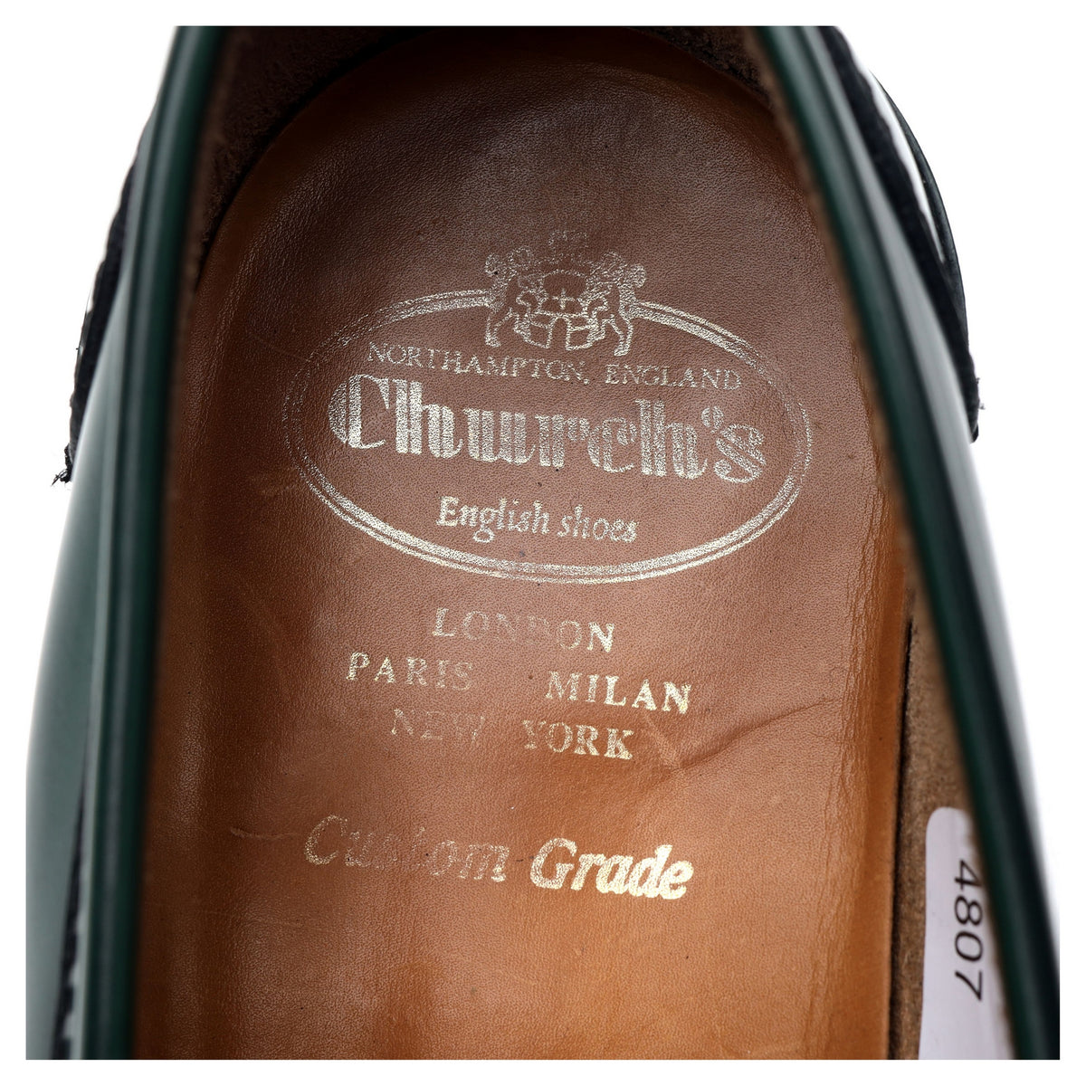 &#39;Tiverton&#39; Green Leather Tassel Loafers UK 9 F