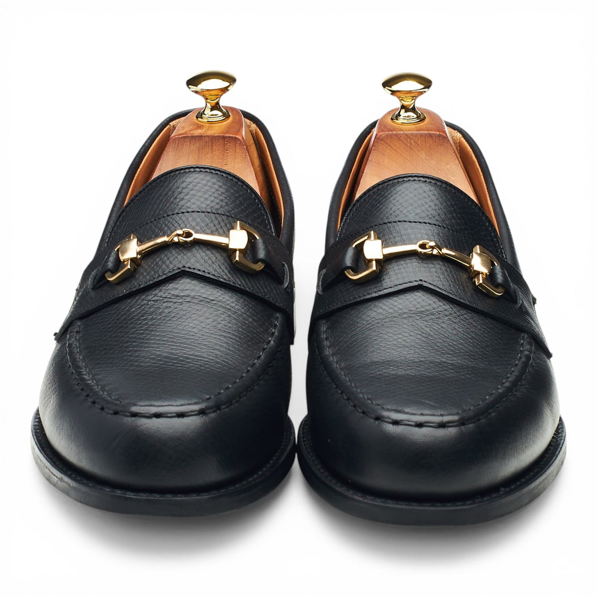 'Harvey' Black Hatch Grain Leather Horsebit Loafers UK 10 F