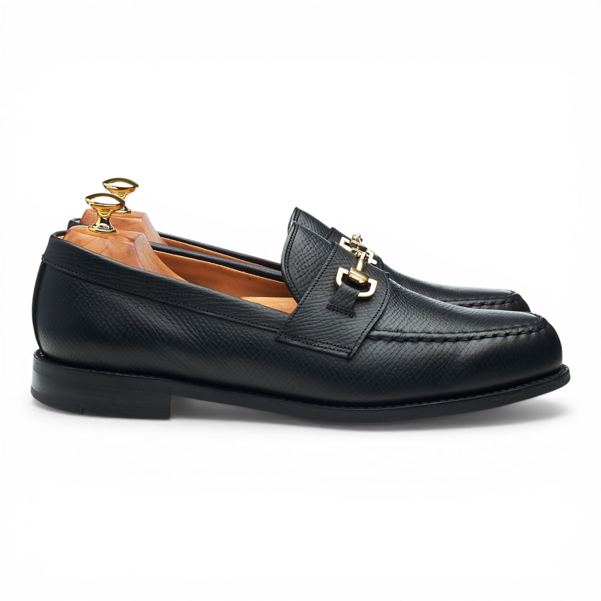'Harvey' Black Hatch Grain Leather Horsebit Loafers UK 10 F