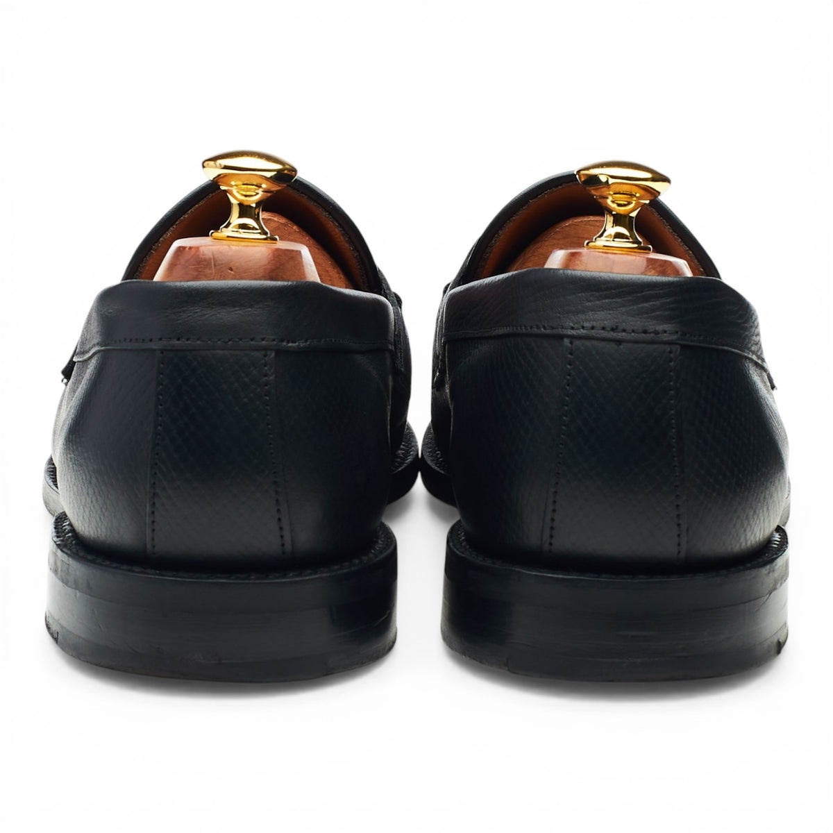 'Harvey' Black Hatch Grain Leather Horsebit Loafers UK 10 F