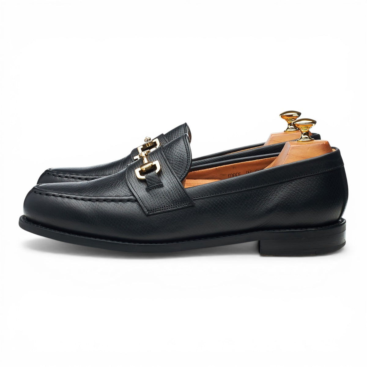 'Harvey' Black Hatch Grain Leather Horsebit Loafers UK 10 F