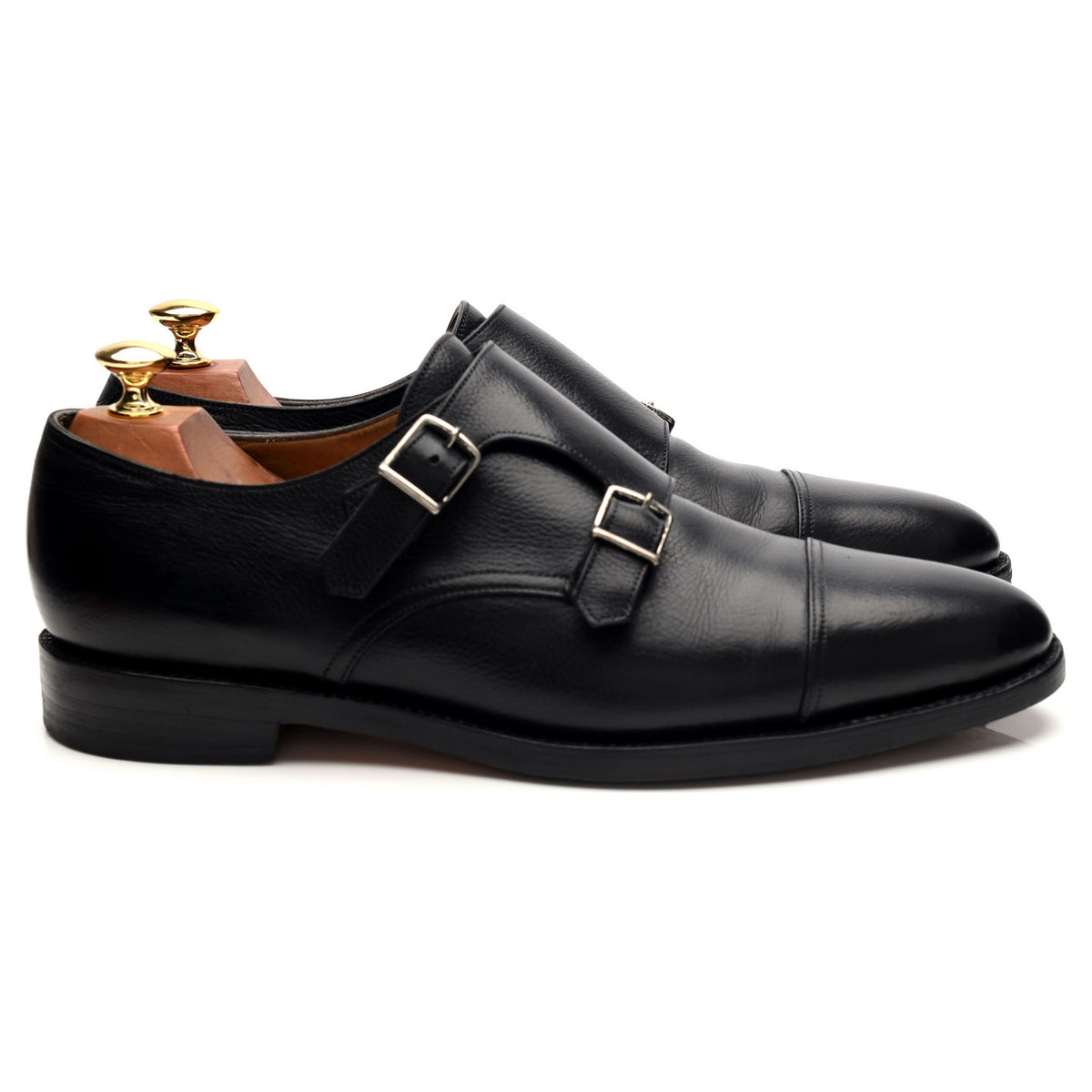 &#39;William&#39; Black Grain Leather Double Monk Strap UK 9 D