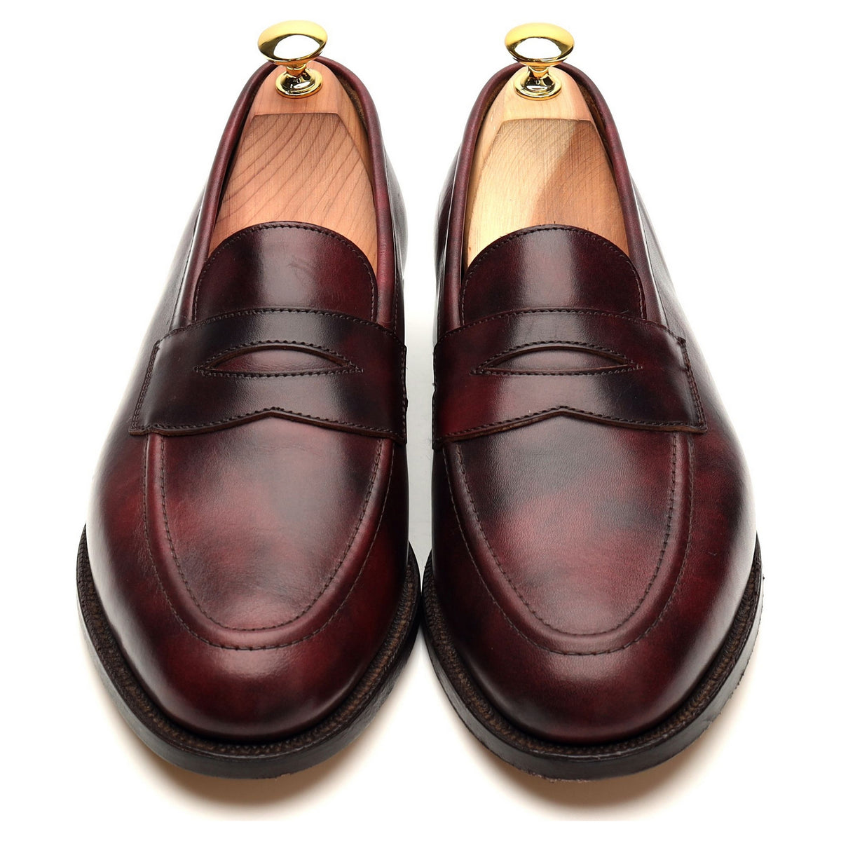 &#39;7923&#39; Burgundy Museum Leather Penny Loafers UK 7.5