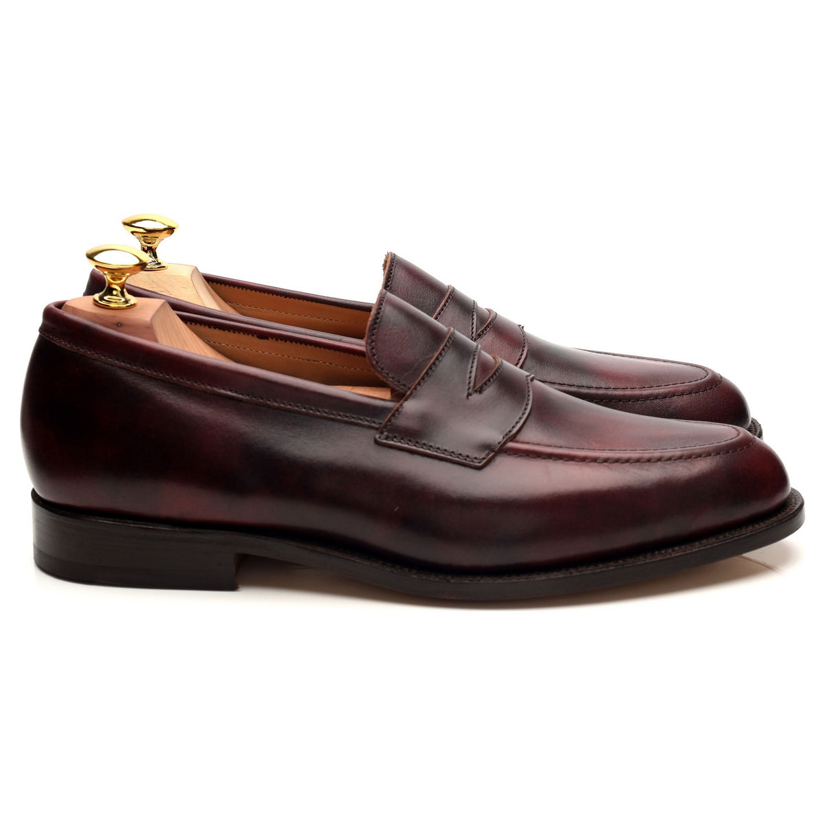 &#39;7923&#39; Burgundy Museum Leather Penny Loafers UK 7.5