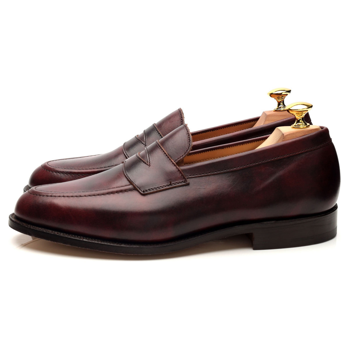 &#39;7923&#39; Burgundy Museum Leather Penny Loafers UK 7.5