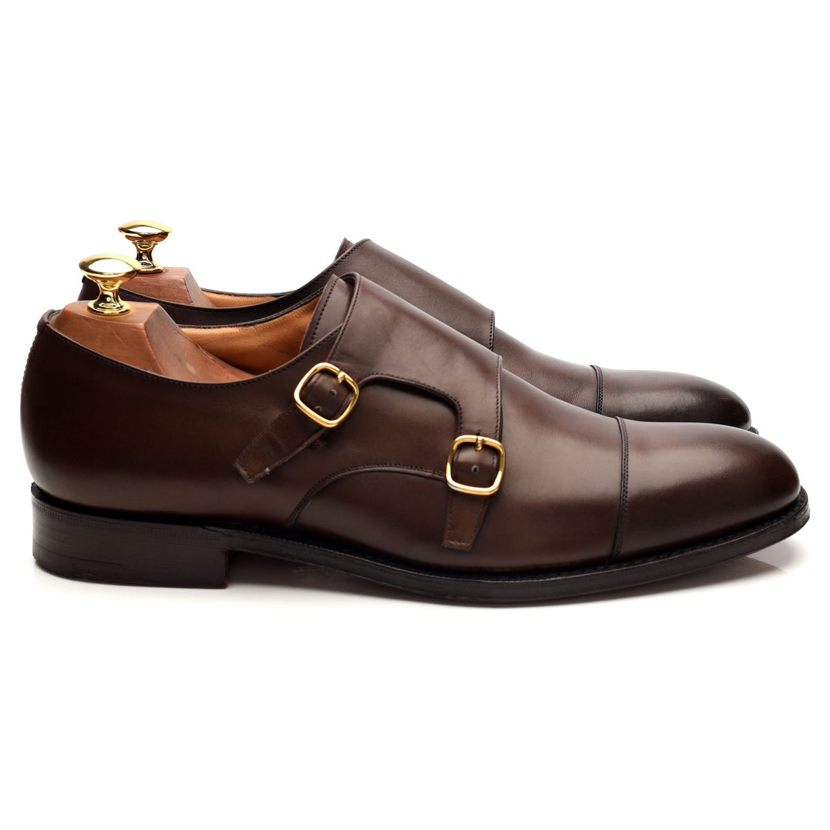 'Cowes' Brown Leather Double Monk Strap UK 9 F