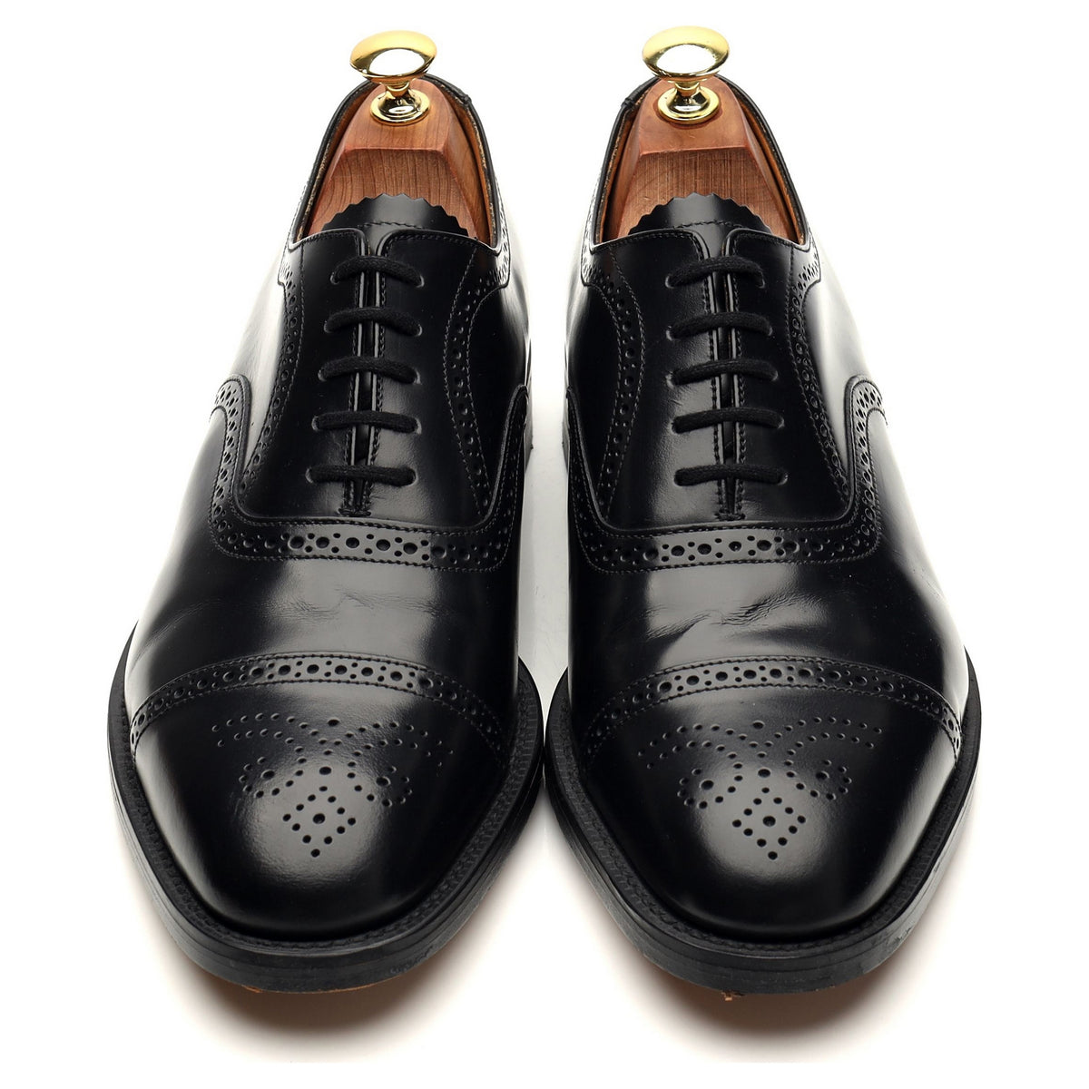 &#39;201B&#39; Black Leather Oxford Semi Brogues UK 8 F