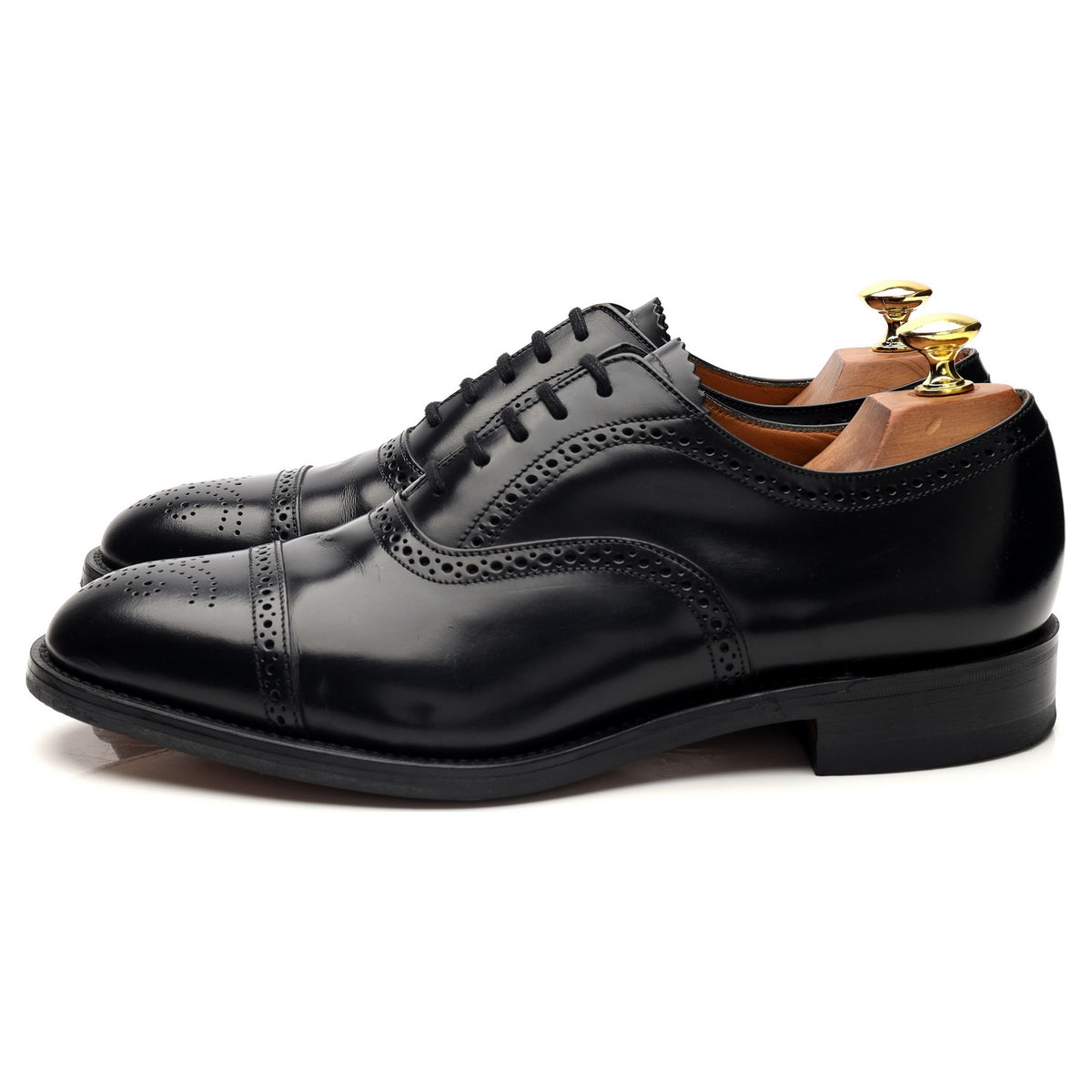 &#39;201B&#39; Black Leather Oxford Semi Brogues UK 8 F