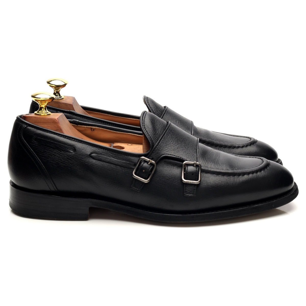 &#39;Clatford&#39; Black Leather Double Monk Strap Loafers UK 7 F