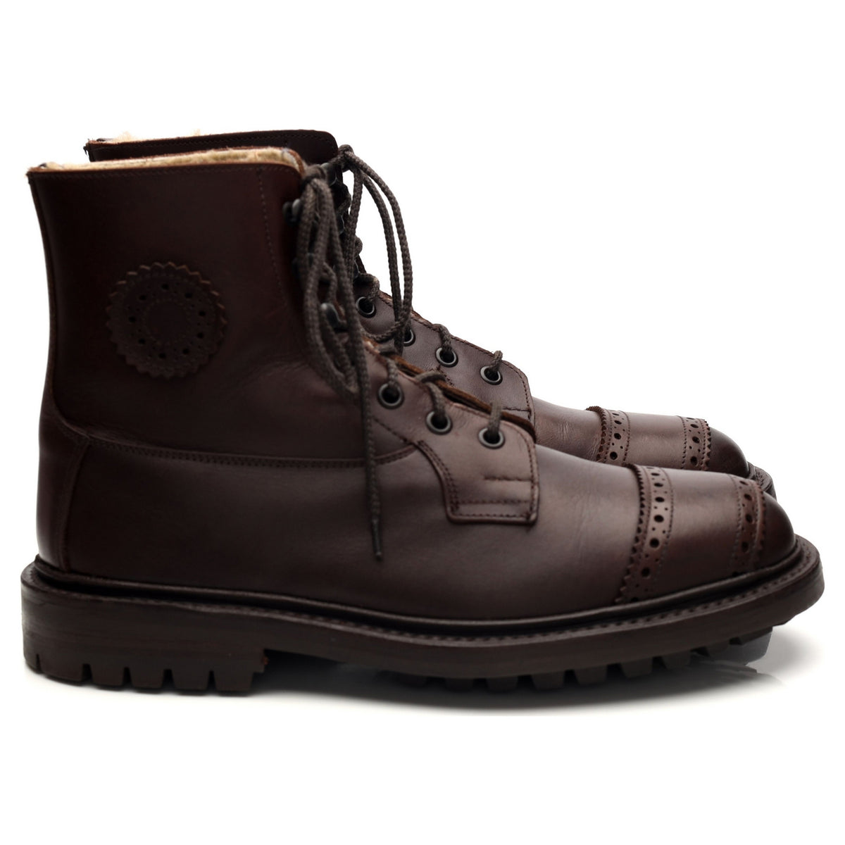 &#39;7997&#39; Dark Brown Leather Shearling Boots UK 7