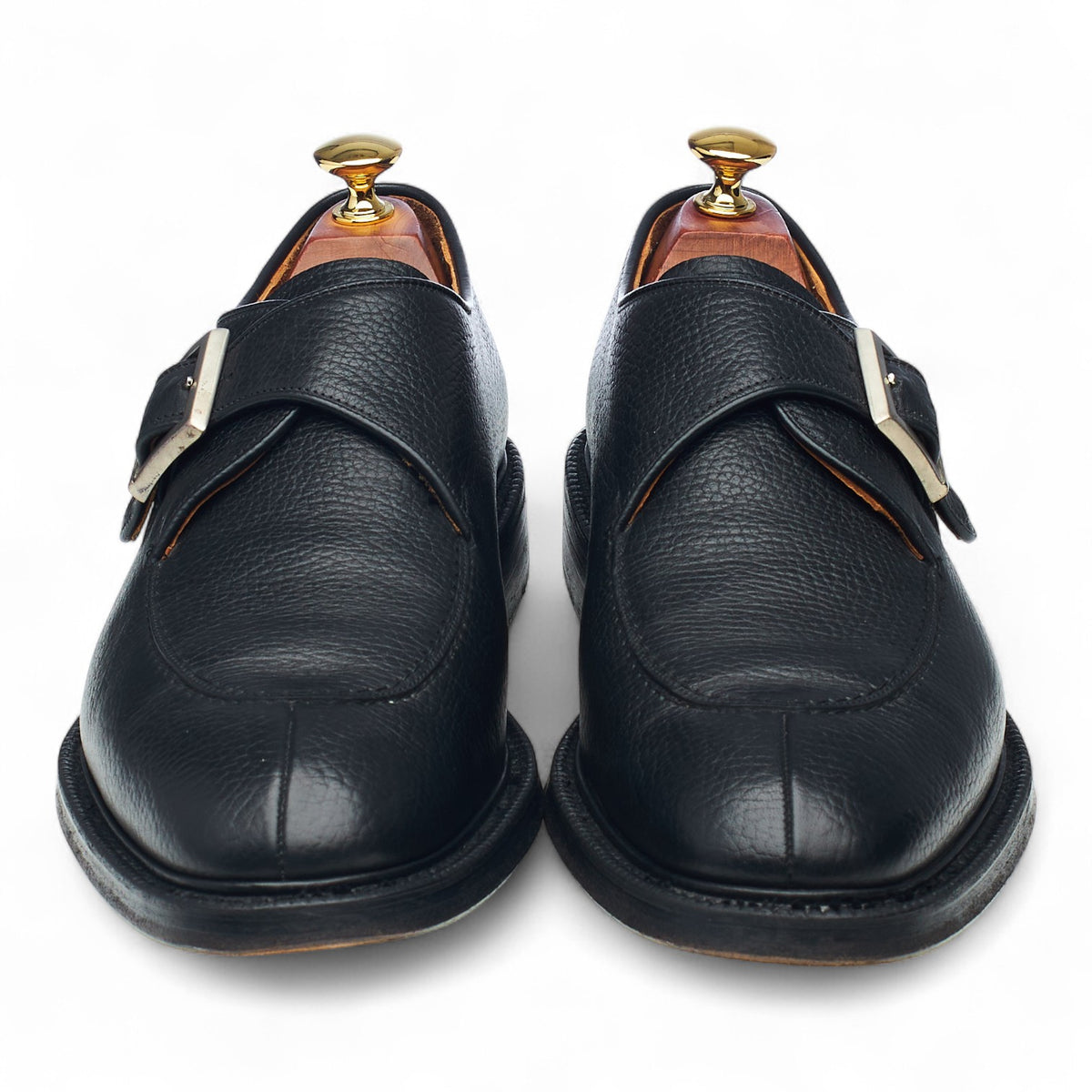 'Kansas' Black Grain Leather Split Toe Monk Strap UK 9 F