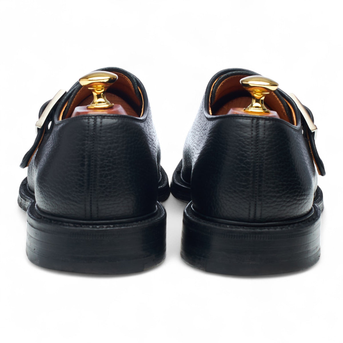 'Kansas' Black Grain Leather Split Toe Monk Strap UK 9 F