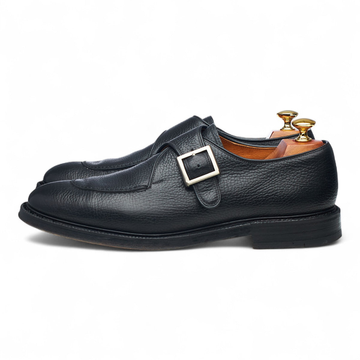 'Kansas' Black Grain Leather Split Toe Monk Strap UK 9 F