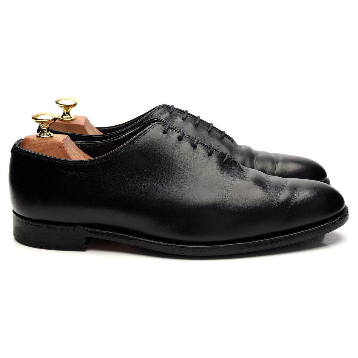 Gieves &amp; Hawks Black Leather Wholecut Oxford UK 8.5 F