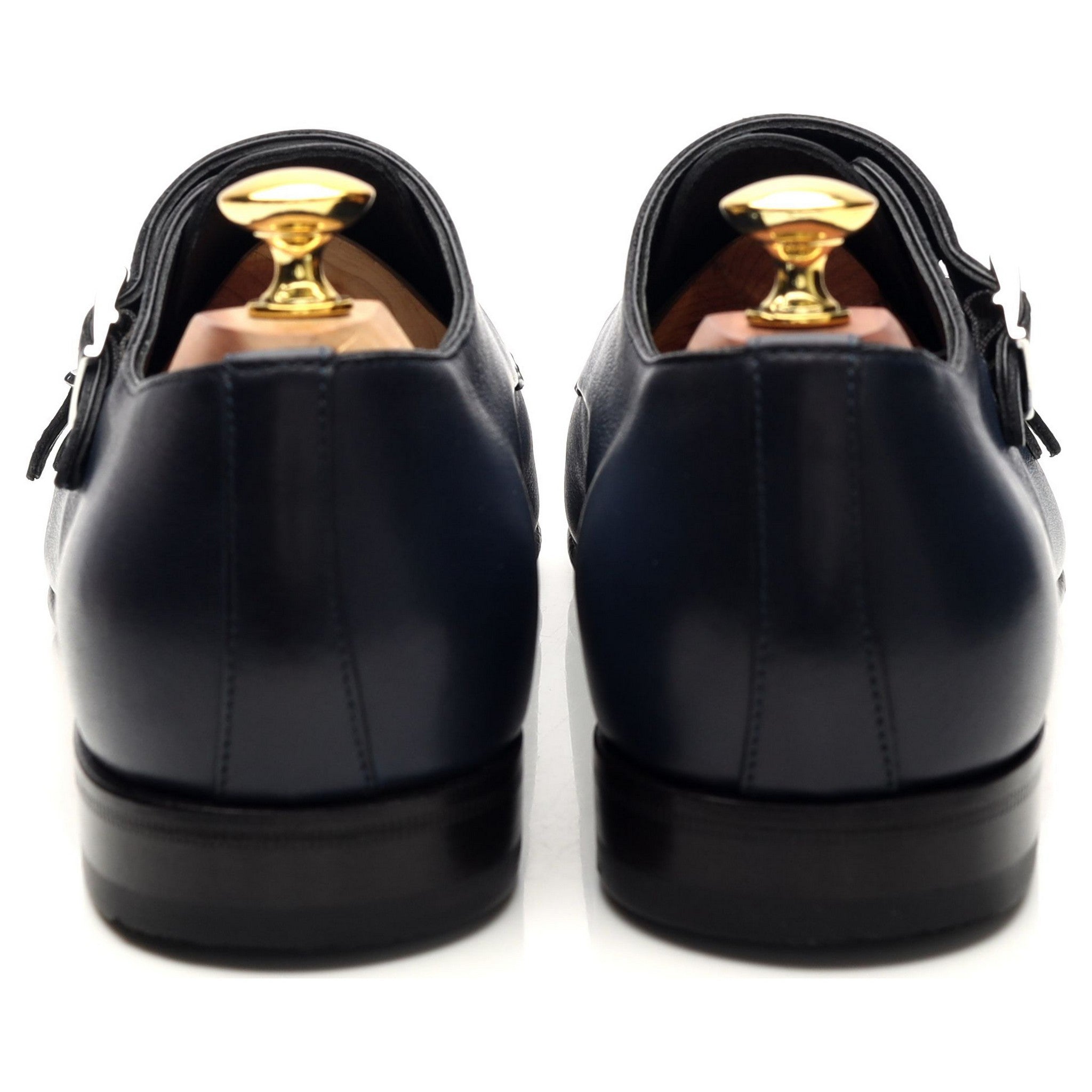 ネイビーブルーレザーダブルモンクストラップ UK 7 - Abbot's Shoes