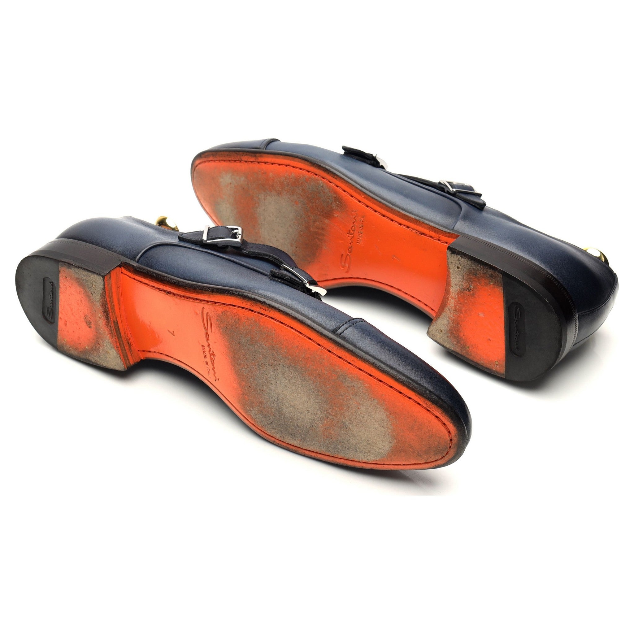 ネイビーブルーレザーダブルモンクストラップ UK 7 - Abbot's Shoes