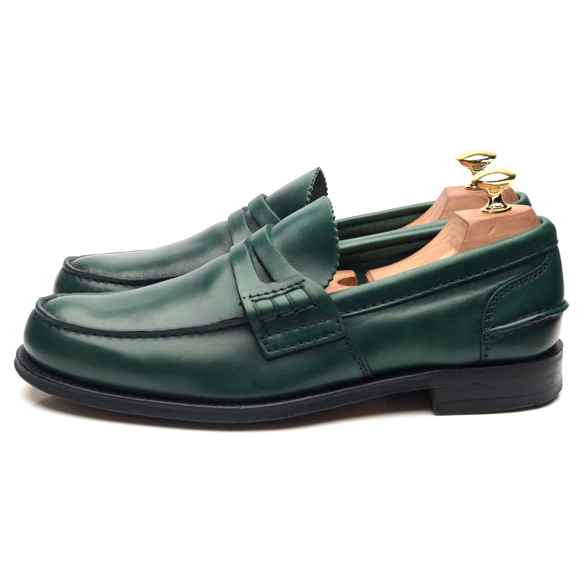 &#39;Pembrey&#39; Green Leather Loafers UK 8 G