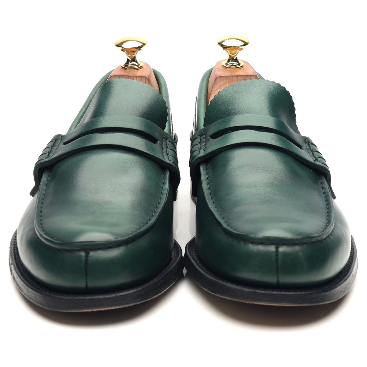 &#39;Pembrey&#39; Green Leather Loafers UK 8 G