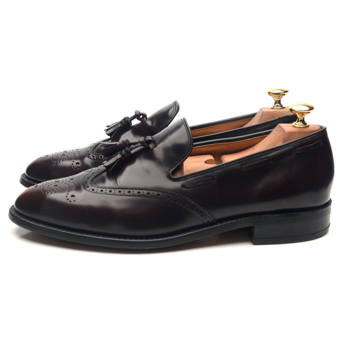 &#39;Clive&#39; Burgundy Leather Wing Cap Tassel Loafers UK 9.5 G