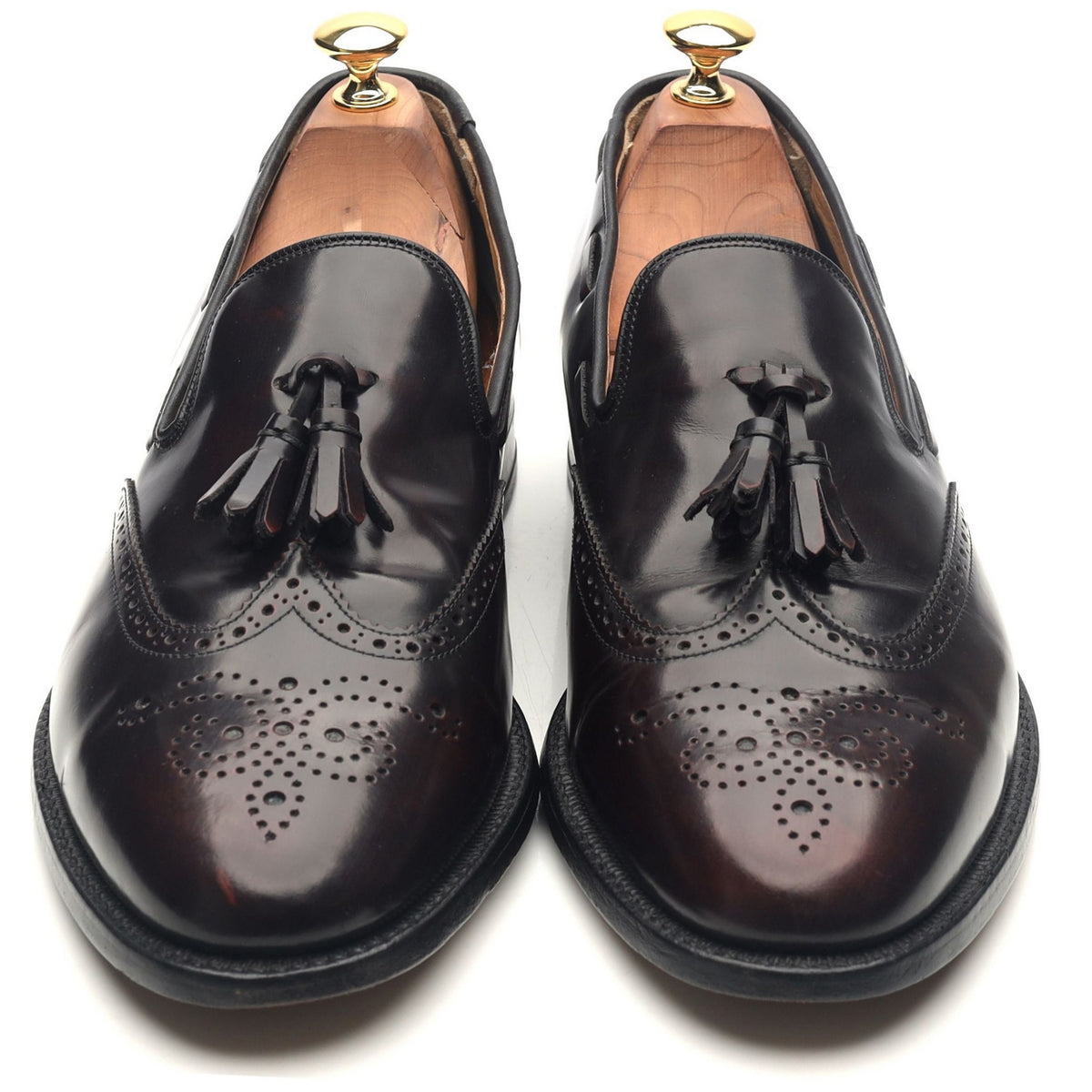 &#39;Clive&#39; Burgundy Leather Wing Cap Tassel Loafers UK 9.5 G