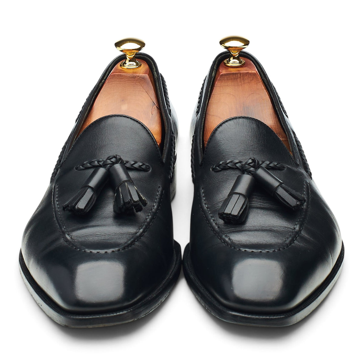 'OT41' Black Leather Tassel Loafers UK 9.5