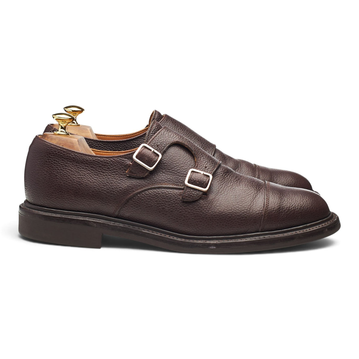 'Dylan' Dark Brown Grain Leather Double Monk Strap UK 10 F