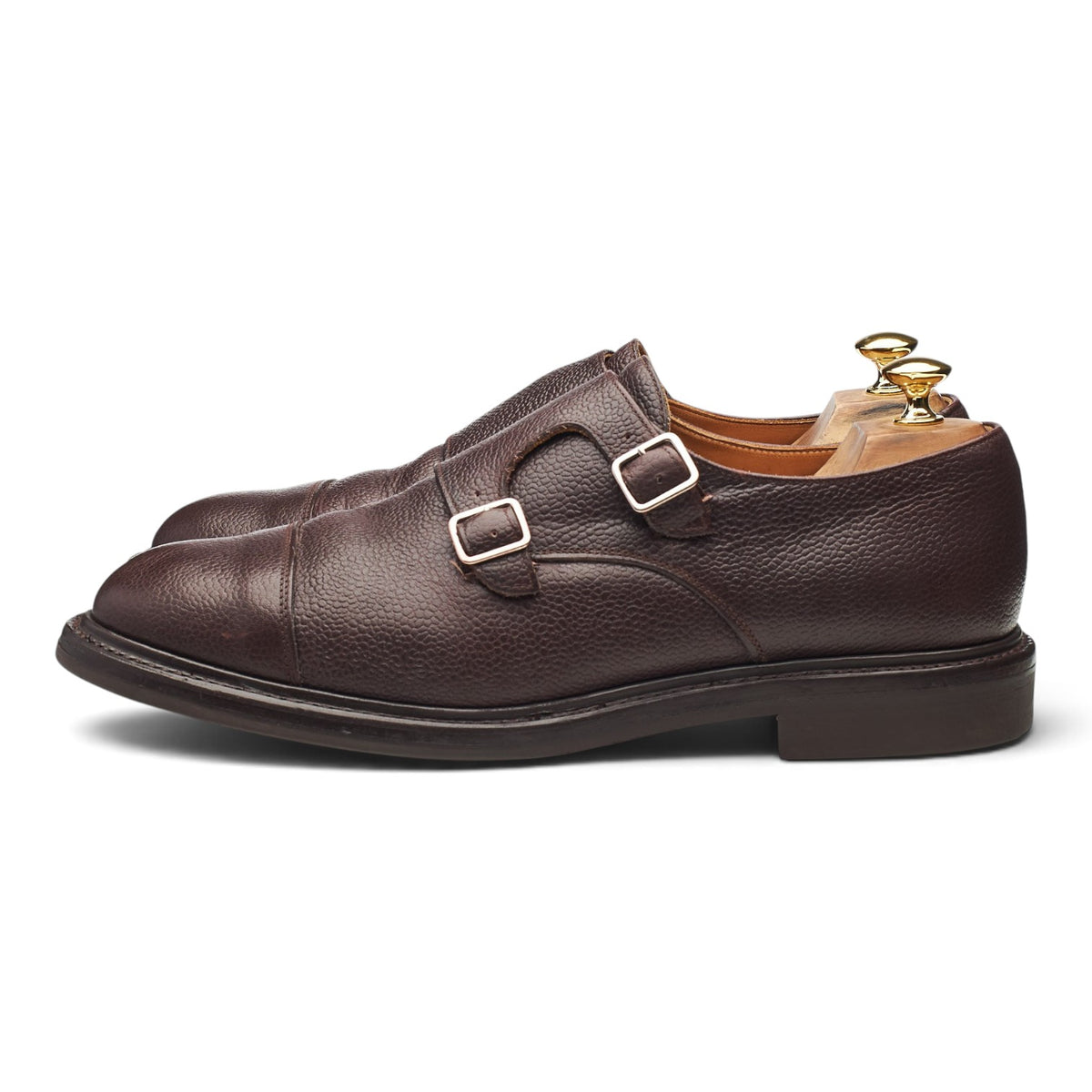 'Dylan' Dark Brown Grain Leather Double Monk Strap UK 10 F