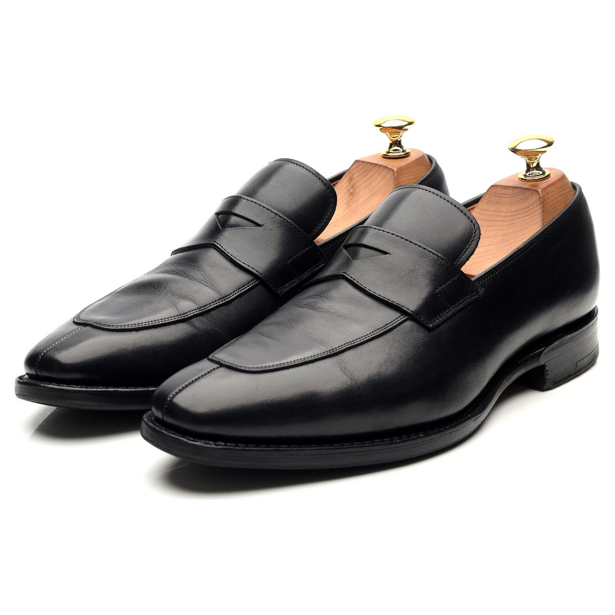 &#39;Swanley&#39; Black Leather Split Toe Penny Loafers UK 6 G