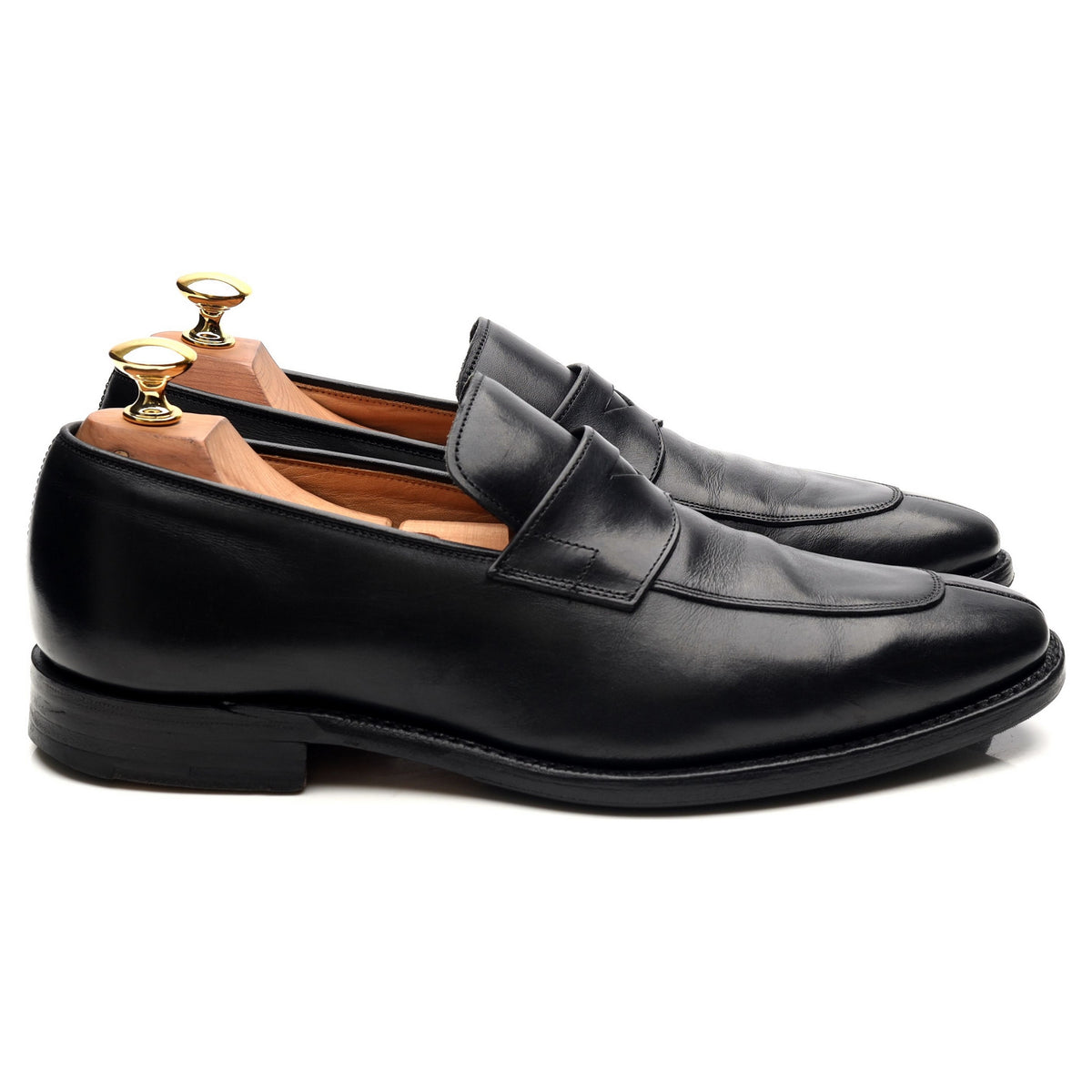 &#39;Swanley&#39; Black Leather Split Toe Penny Loafers UK 6 G