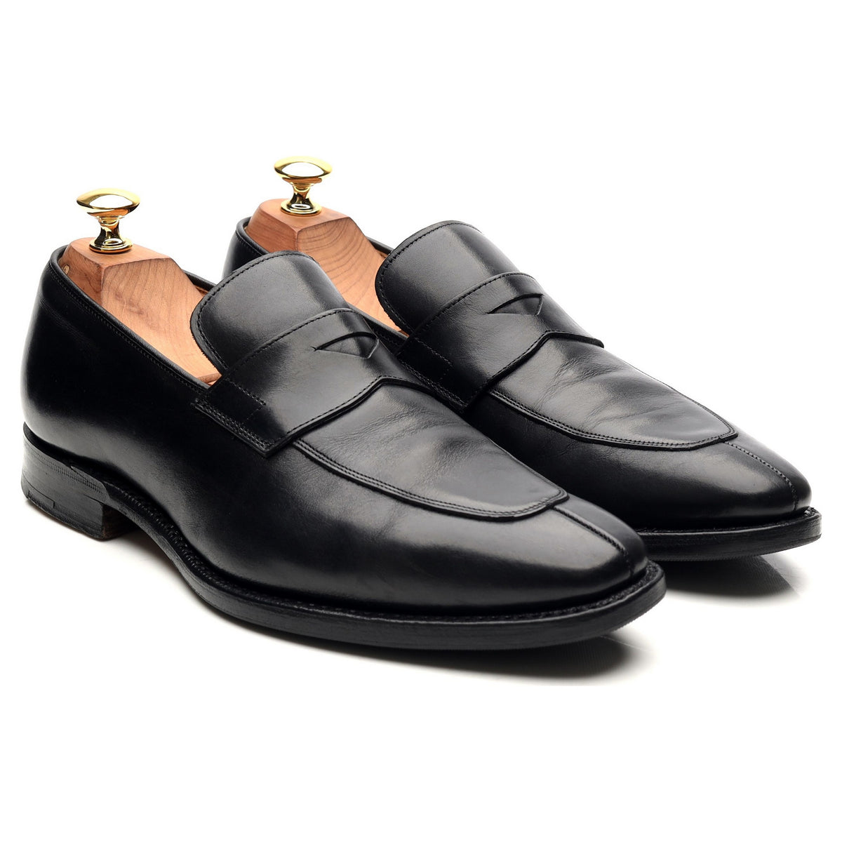 &#39;Swanley&#39; Black Leather Split Toe Penny Loafers UK 6 G