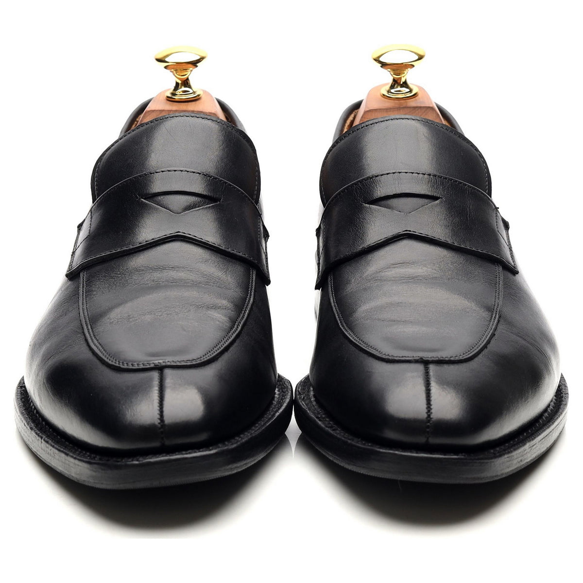 &#39;Swanley&#39; Black Leather Split Toe Penny Loafers UK 6 G