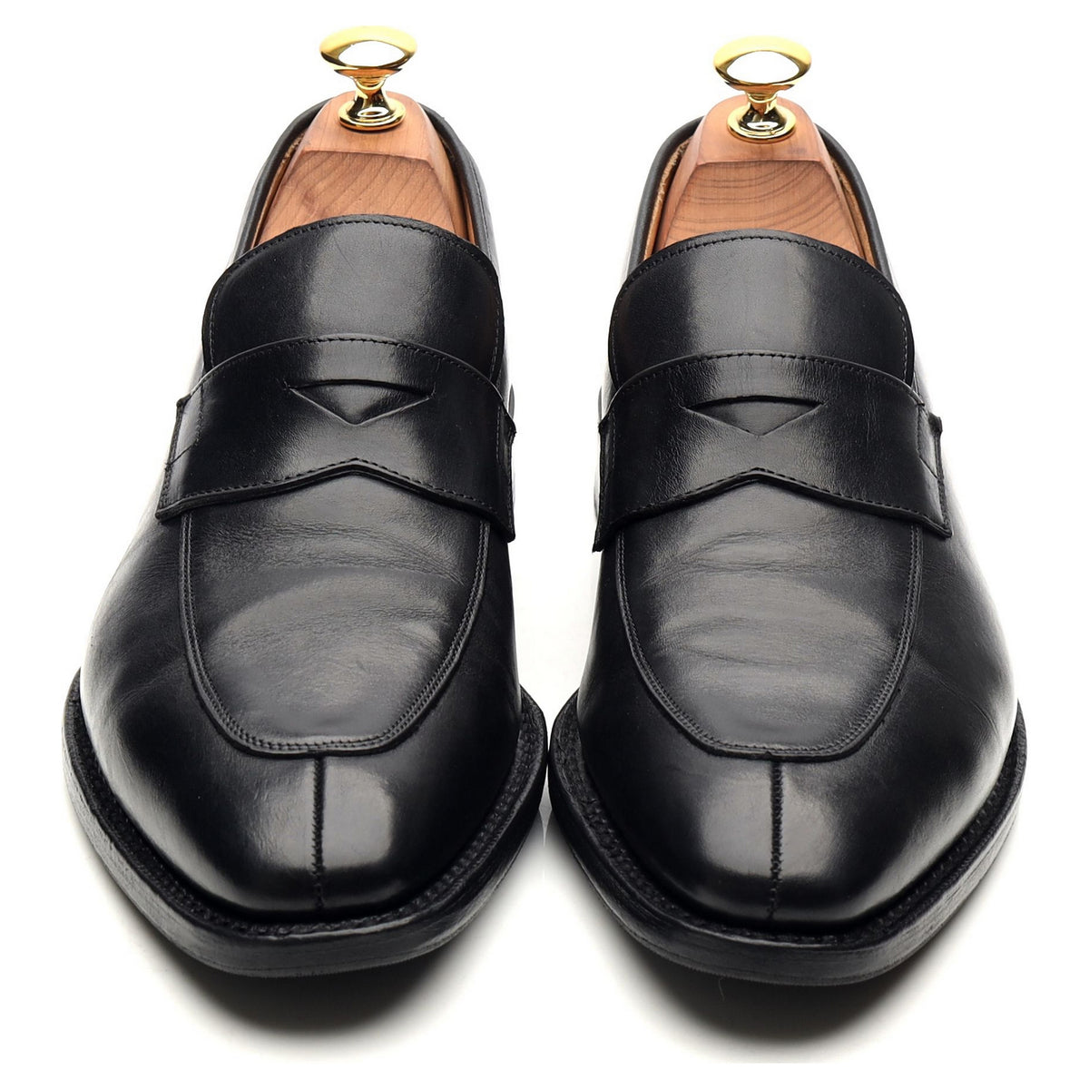 &#39;Swanley&#39; Black Leather Split Toe Penny Loafers UK 6 G