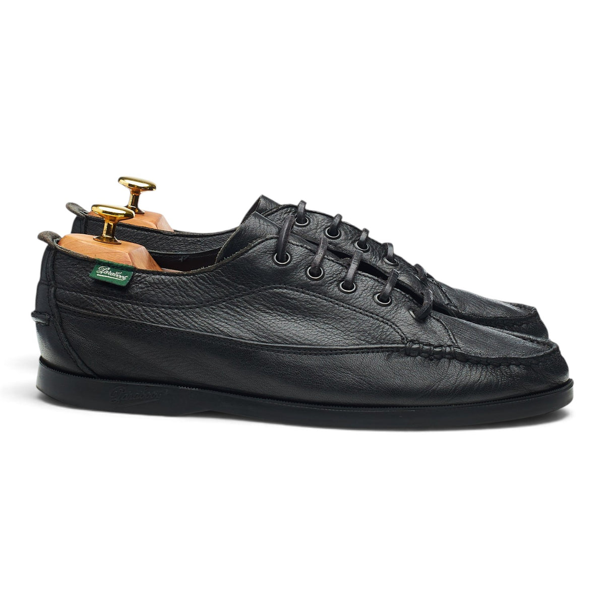 'Malibu' Black Leather Boat Shoes Derby UK 7.5