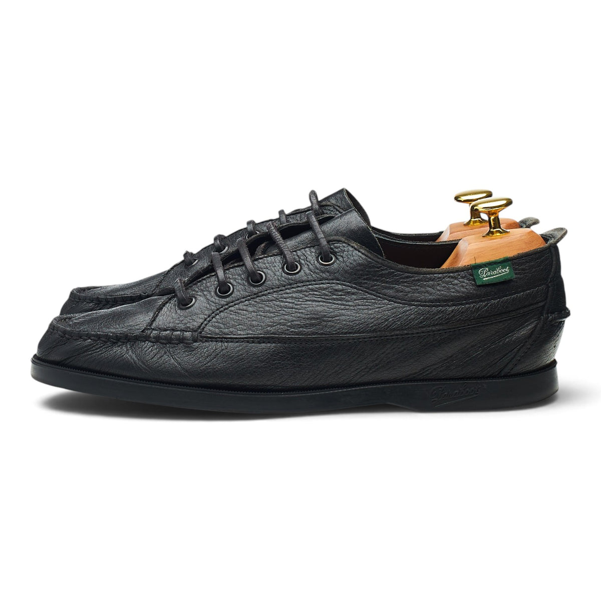 'Malibu' Black Leather Boat Shoes Derby UK 7.5