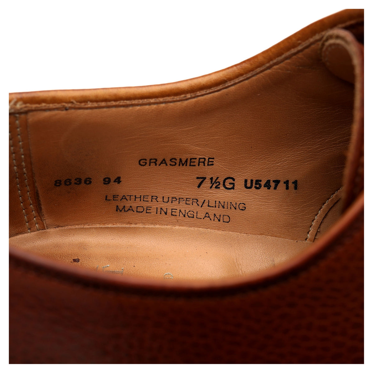 &#39;Grasmere&#39; Tan Brown Grain Leather Derby UK 7.5 G